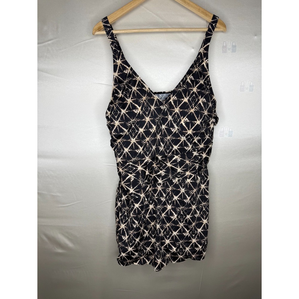 Denim & Co. Beach Petite V-Neck Ruched Waist Swim Dress Black ,Plus Petite 22 - Picture 2 of 10